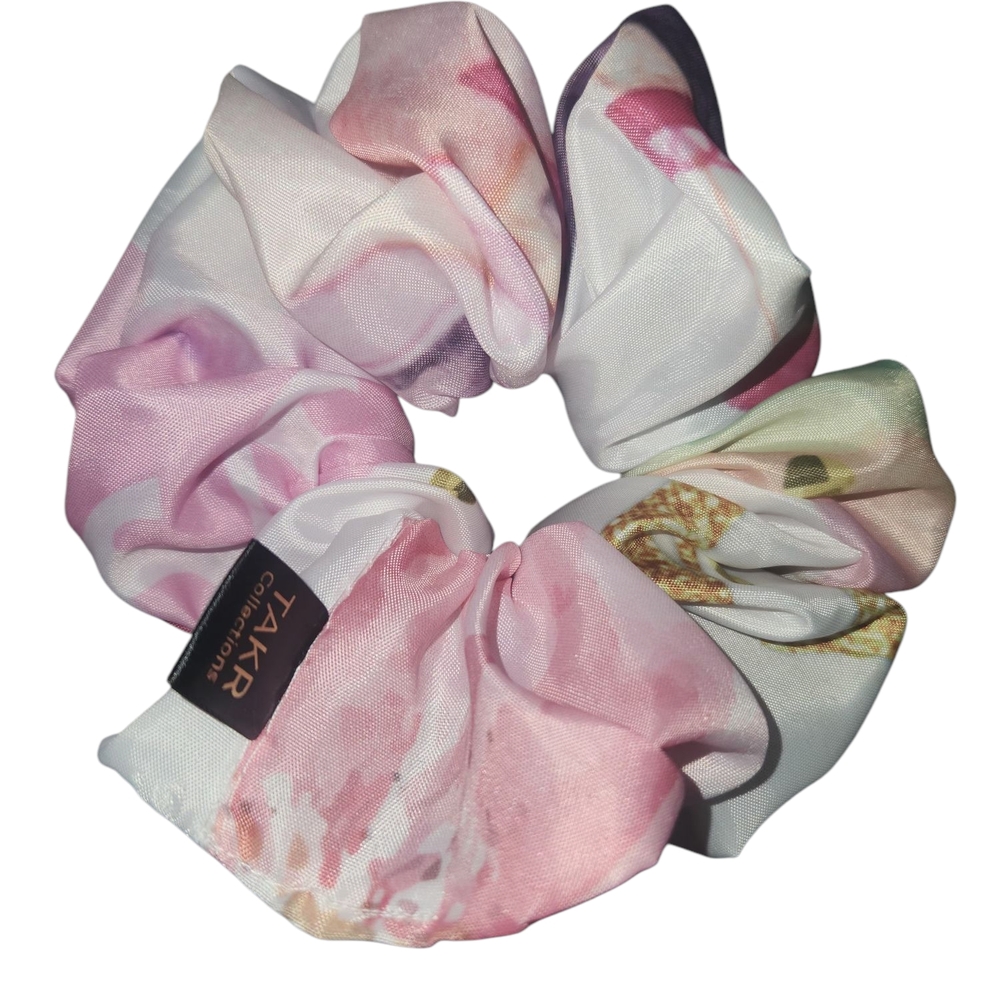 Tart Collections Pink and White Floral Hair Scrunchie. - Picture 8 of 12